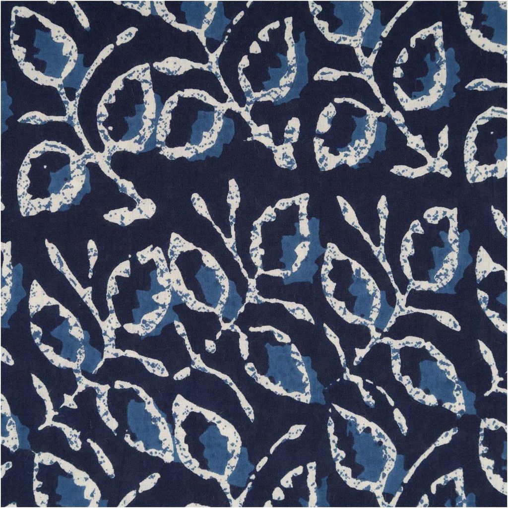 Baumwollstoff Meterware Voile Blätter blau 1,45m