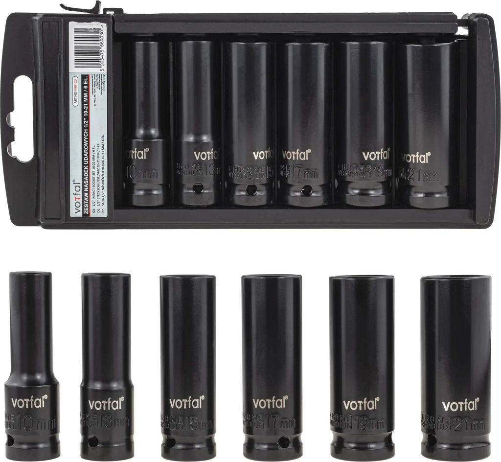 6-tlg. Kraft Schlagschraubernüsse 1/2 Zoll Set 10 - 21 mm Lang Nüsse 6-Kant für PKW & Nutzfahrzeuge