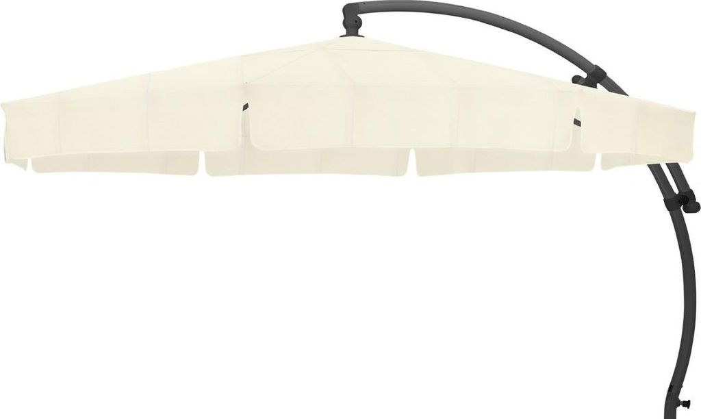 A beige cantilever umbrella with an anthracite pole against a white background.