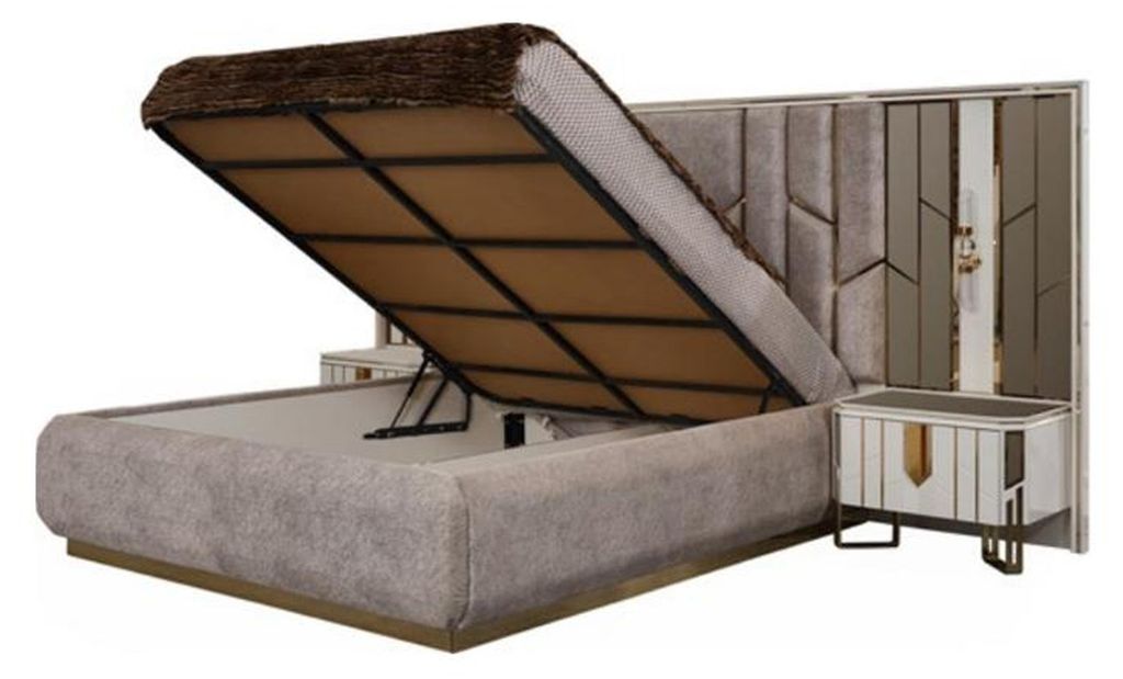 Schlafzimmer Doppelbett Garnitur Bett Nachttische 3tlg Beige Luxus