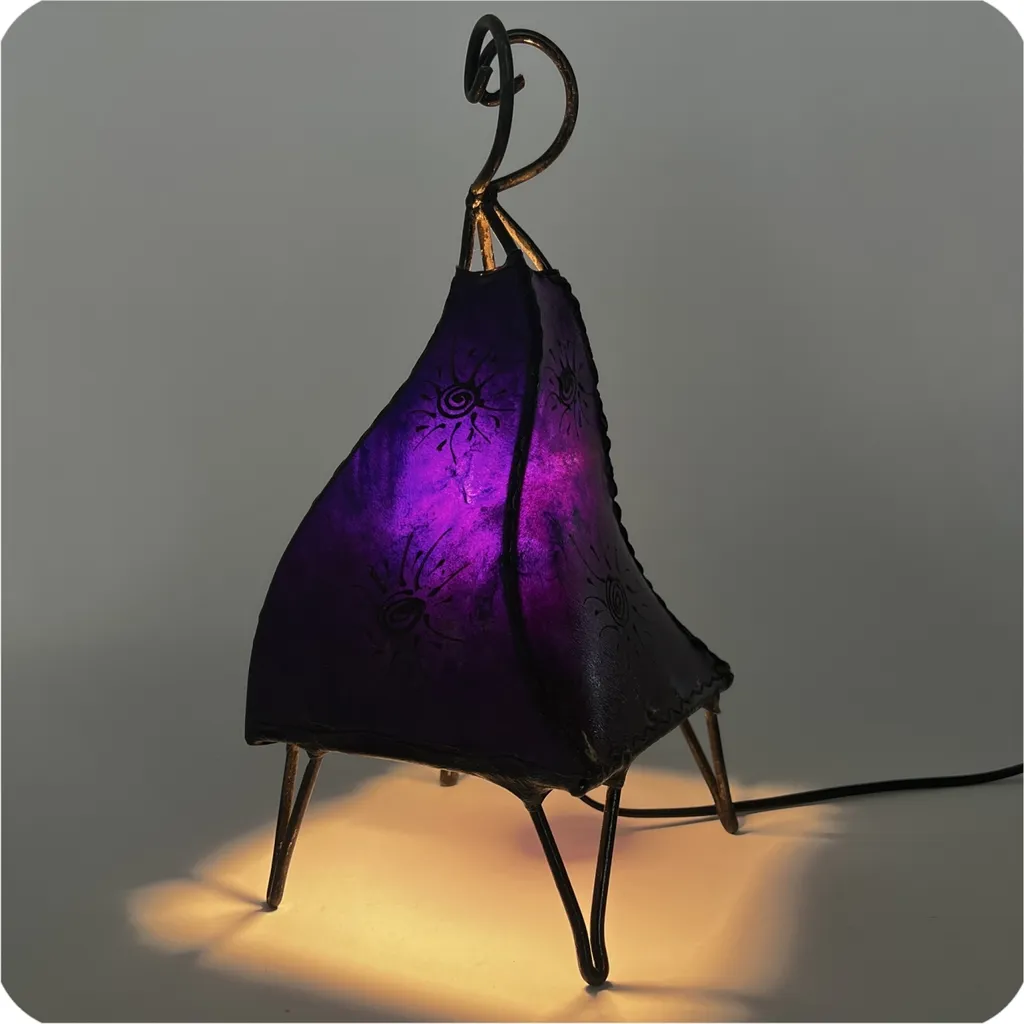 Lampada Mellah Sun Viola 38cm | Vera Pelle Marocchina Dipinta