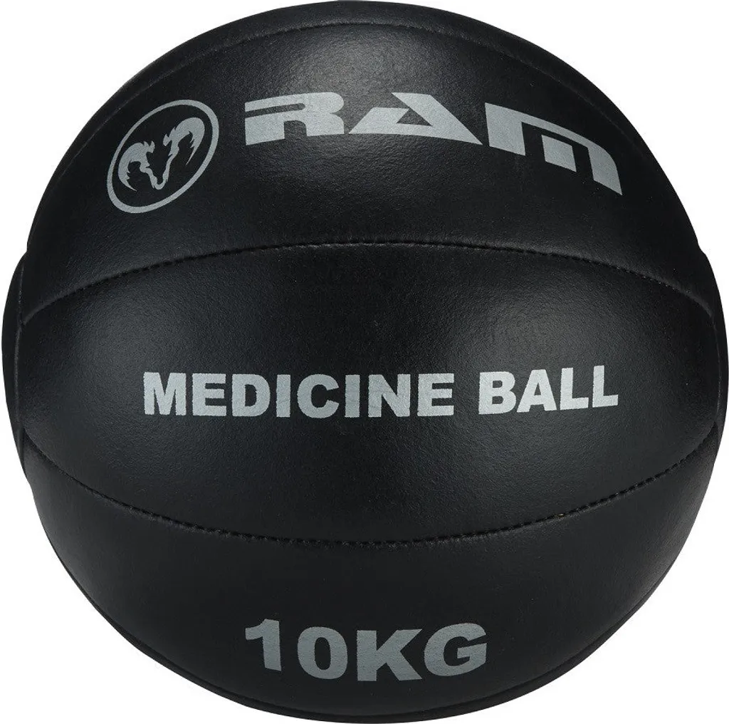Médicine-ball 10 kg cuir noir avec coutures renforcées haute densité