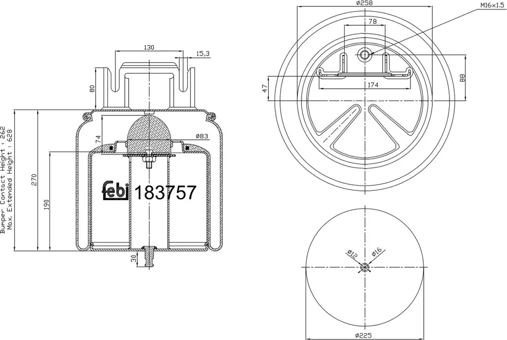 Suspension pneumatique avant camion VOLVO FH de 262 mm FEBI 183757