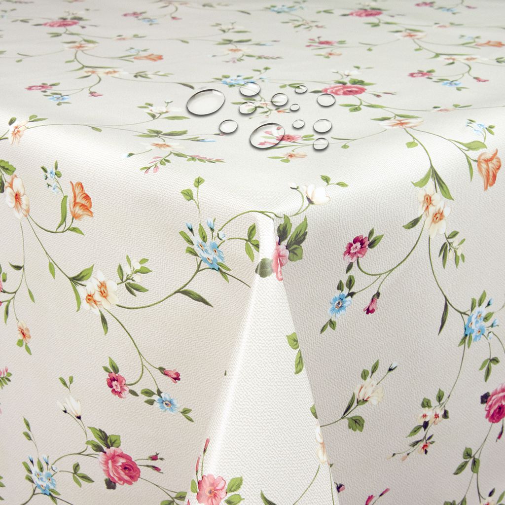 DecoHomeTextil Wachstuch Wachstischdecke Tischdecke Gartentischdecke gefaltet BlumenBeige 100 cm x 140 cm Eckig