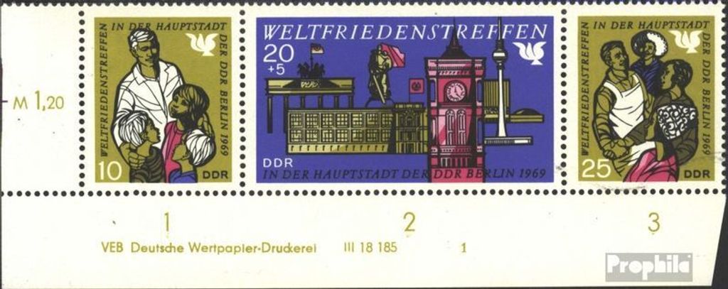 Briefmarken DDR 1969 Mi WZd207DV mit Druckvermerk (kompl.Ausg.) postfrisch Weltfrieden