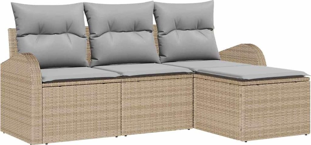 vidaXL Sofa Set mit Kissen 4 pcs Beige und Hellgrau Poly-Rattan