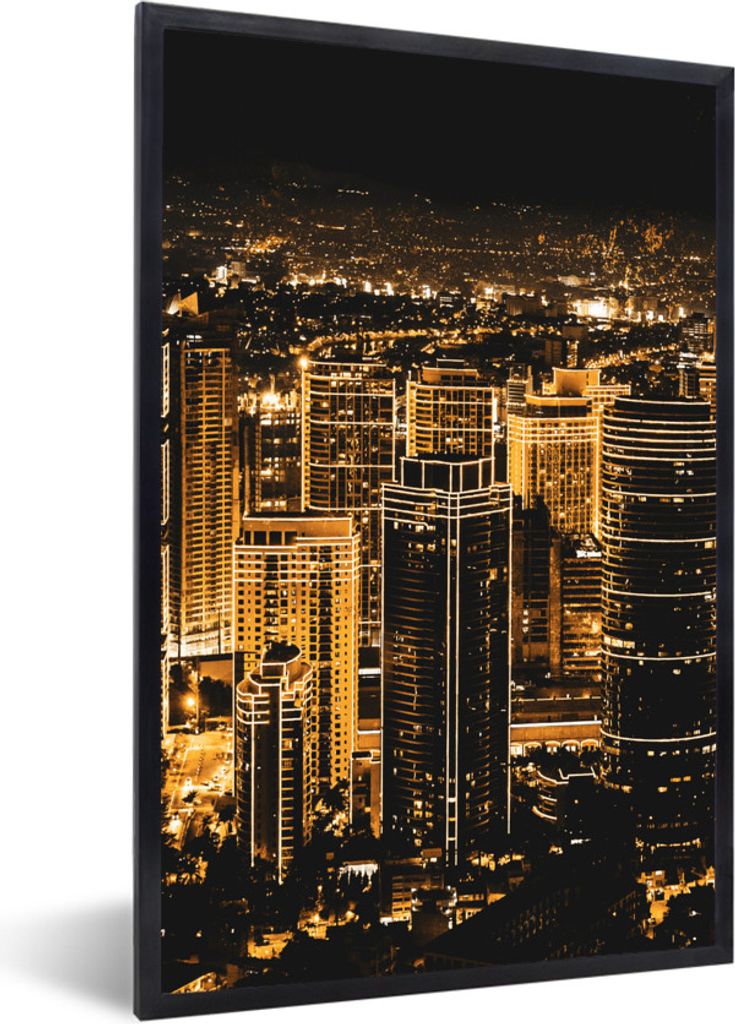 MuchoWow MuchoWow Gerahmtes Poster Gold - Straßen - Skyline 20x30 cm - Poster mit zchwarzem Bilderrahmen - Drucken - Bilder Poster im Rahmen