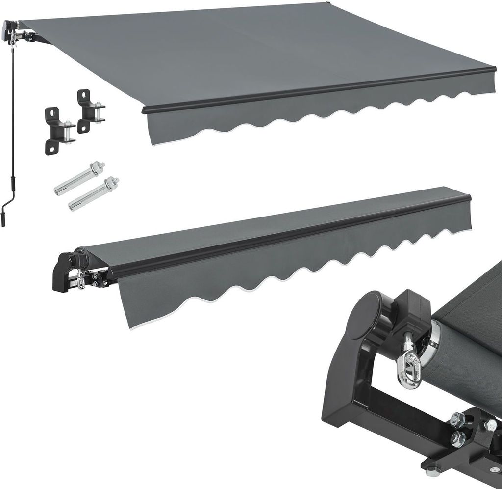 Juskys Markise 300 x 250 cm - Beschattung Terrasse & Balkon - Gelenkarmmarkise mit Kurbel & Halterung - Sonnenschutz Balkonmarkise Gelenkmarkise Grau