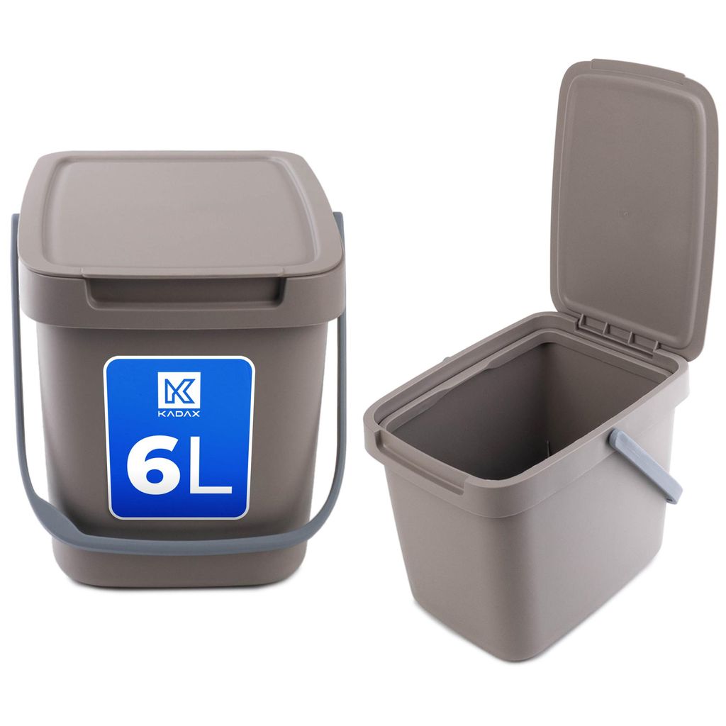 KADAX Abfallbehälter mit Deckel und Griff, Abfalleimer aus Plastik, Mülleimer für die Mülltrennung (Braun, 6L)