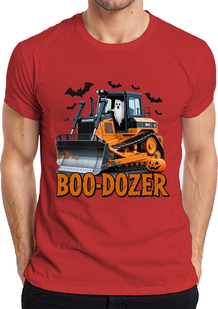 Boo Dozer Halloween Bulldozer Geist Kürbis Gruselig Bau Lustig Herren T-Shirt, Rot, XL