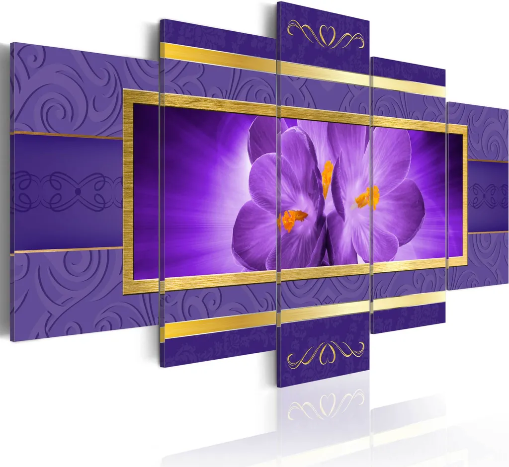 Quadro su tela astratto 200x100 cm in tessuto non tessuto 5 pezzi stampa d'arte moderna arte murale XXL decorazione murale design quadro murale - fiore ornamento viola 020110-152