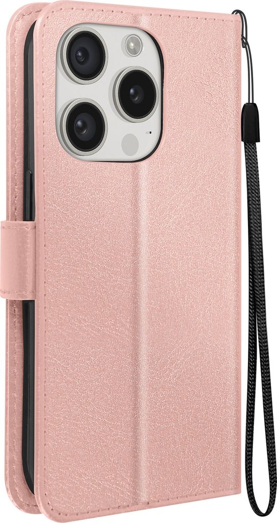 Mayaxess, Apple iPhone 15 Pro Wallet Case Standfunktion mit Handschlaufe, Champagnerrosa