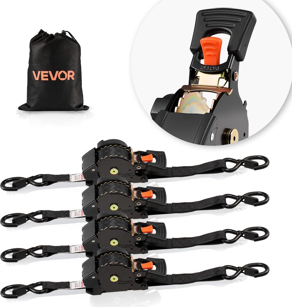 VEVOR Automatik Spanngurt, 25,4x4876,8 mm, Zurrgurte mit S-Haken, 700 kg Bruchlast, Tragetasche, einziehbare Ratschengurte für Umzüge, Anhänger,...