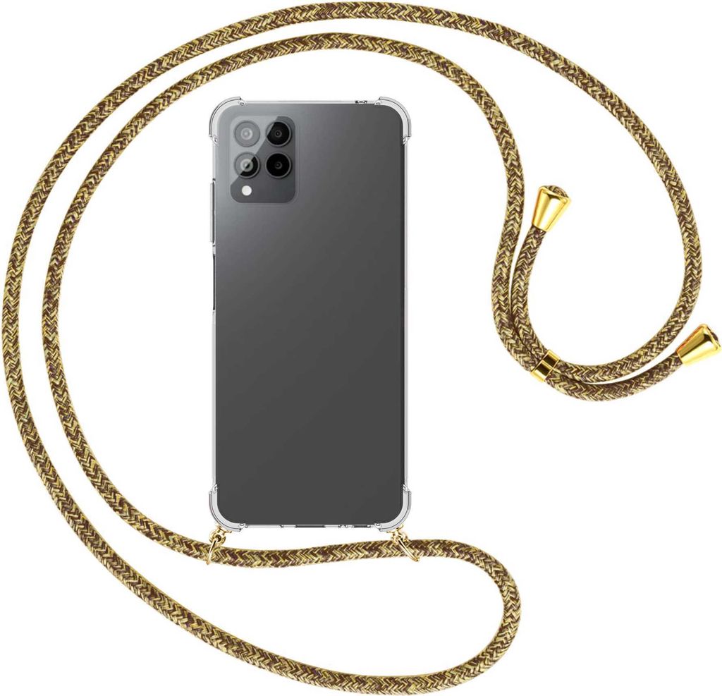 Handykette Backcover-Schutzhülle mit Band (Metall goldfarben) für Telekom T Phone Pro, T-Mobile Revvl 6 PRO 5G - braun+beige