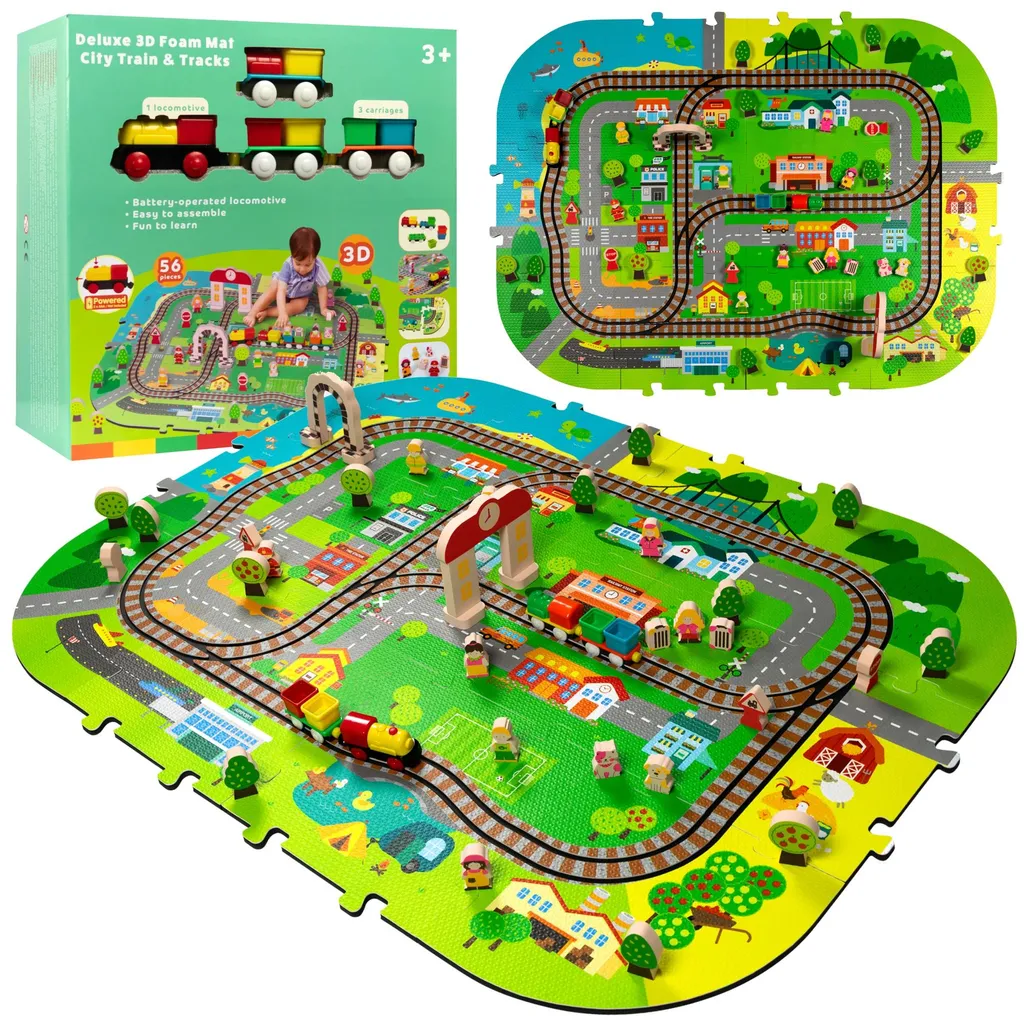 Tapis en mousse 3D Circuit Électrique et Rails Educational City 56 pcs