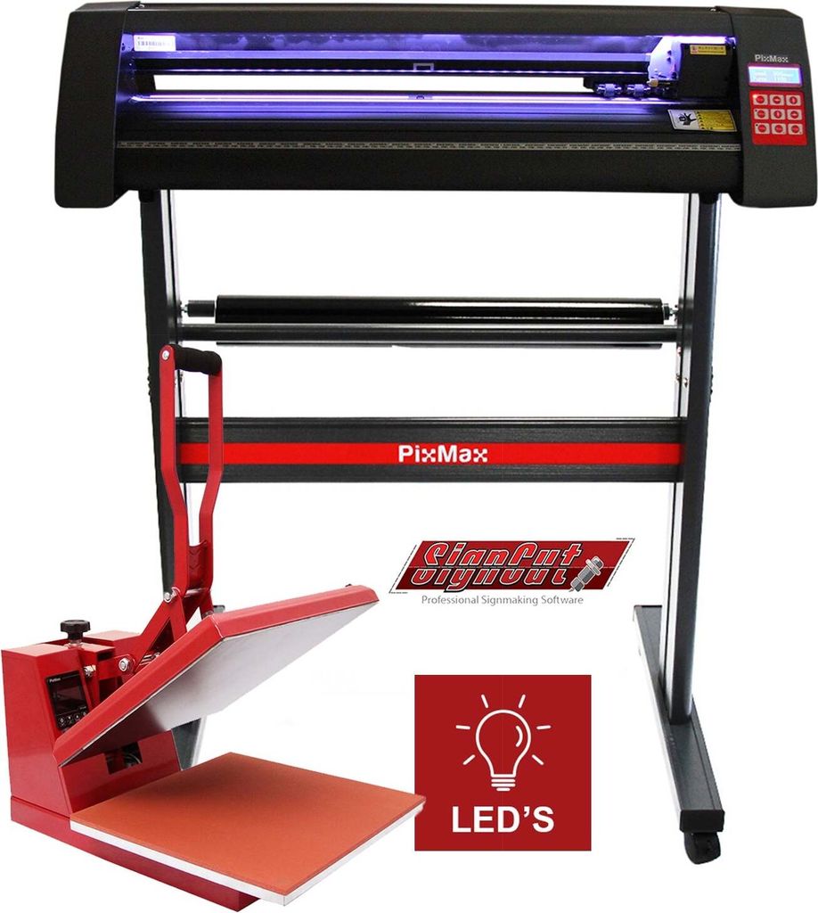 LED Vinyl Schneideplotter & Transferpresse – inkl. Software-Abo, optisches Auge, 3 Roland-Klingen, LED-Leuchten, Lineal-Führung, Aluminiumgerüs...