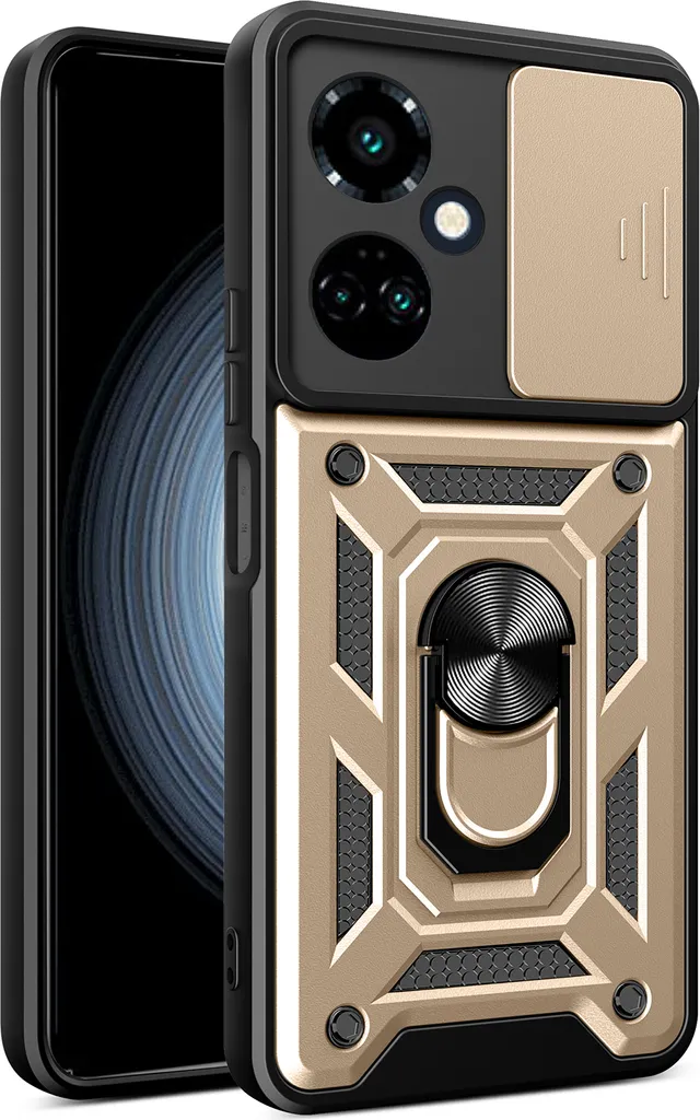 Cover Tecno Camon 19 Protettiva con Ring Holder Oro - Anti-Caduta