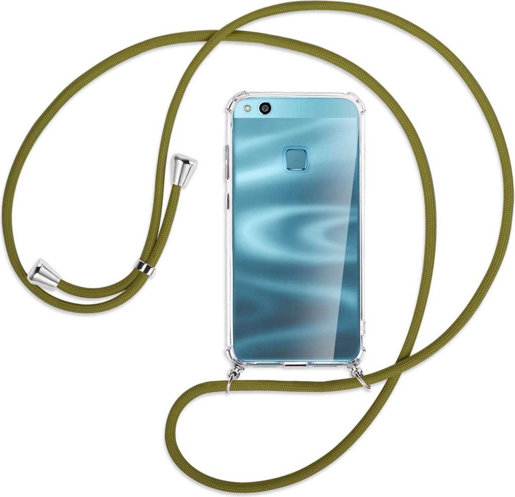 Handykette Backcover-Schutzhülle mit Band (Metall silberfarben) für Huawei P10 Lite - khaki