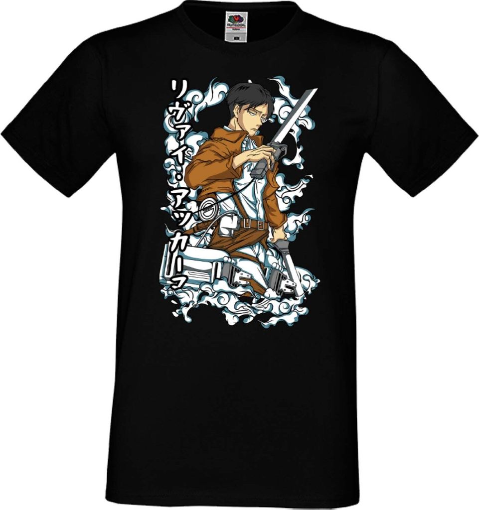 Herren T-Shirt Anime Manga Attack Anime On Titan Levi Ackerman 03 Leviack, Man 2XL / Schwarz
