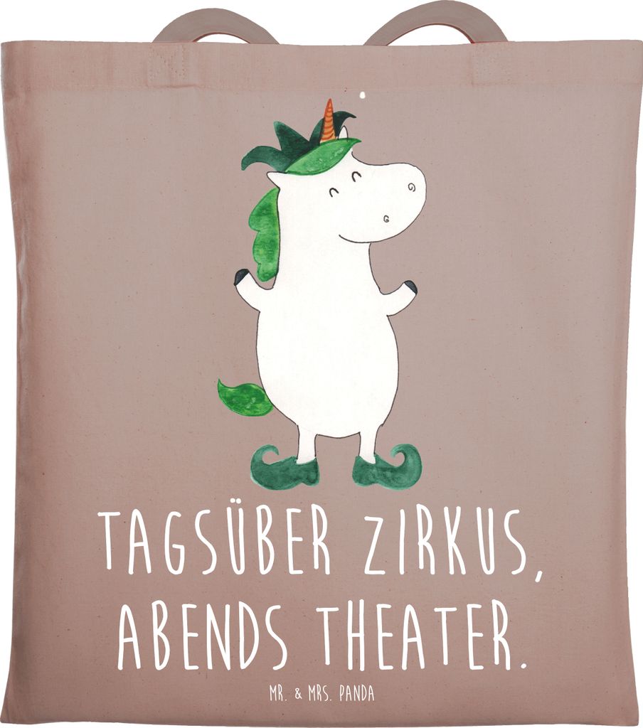 Mr. & Mrs. Panda Tote Bag Einhorn Joker - Braun Pastell - Geschenk, Stoffbeutel, Kasper, Einhörner, Hofnarr, canvas tasche, Schultasche, umhängeb...