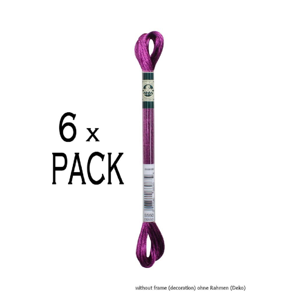 6x DMC Stickgarn Mouline Satin 1008F -550, 6-fädig, 8m, VPE
