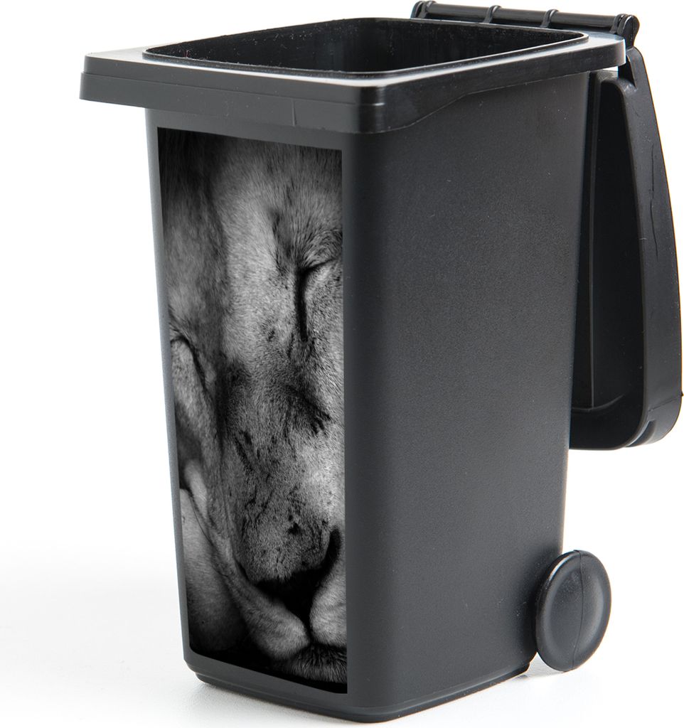MuchoWow Mülltonnenaufkleber Tierprofil schlafender Löwe in schwarz und weiß 38x80 cm - Behälteraufkleber - Mülleimer-Aufkleber - Container-...