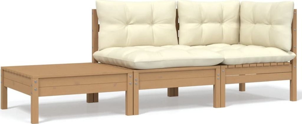 3-tlg. Garten-Lounge-Set mit Creme Kissen Massivholz Kiefer