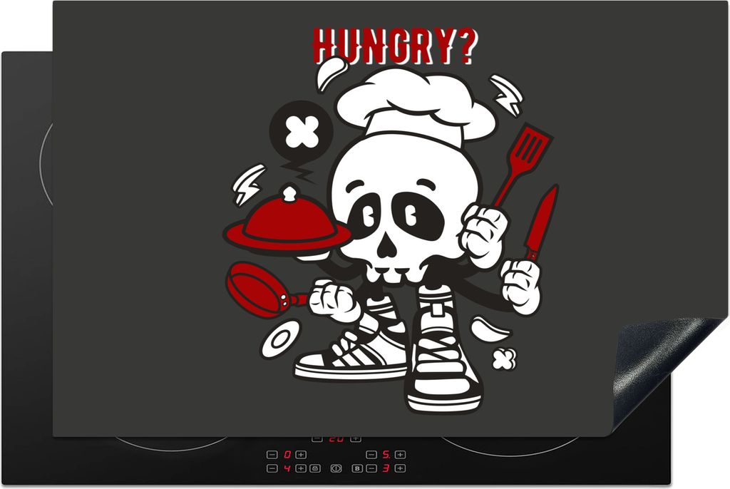 KitchenYeah Herdabdeckplatte Totenkopf - Küche - Vintage , 81x52cm, Küche Deko, Glaskeramikfeld Herdabdeckung, Abdeckplatte fùr Kochfeld