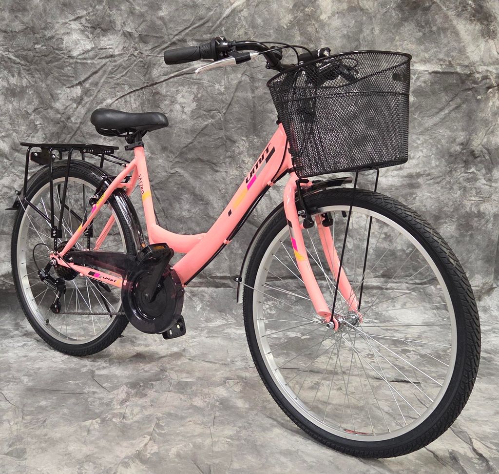 24 Zoll Mädchencityrad 21-Gang Shimano Kettenschaltung, Gepäckträger, Licht und Korb NEU 2408-Rosa AB 135 CM KÖRPERGRÖSSE
