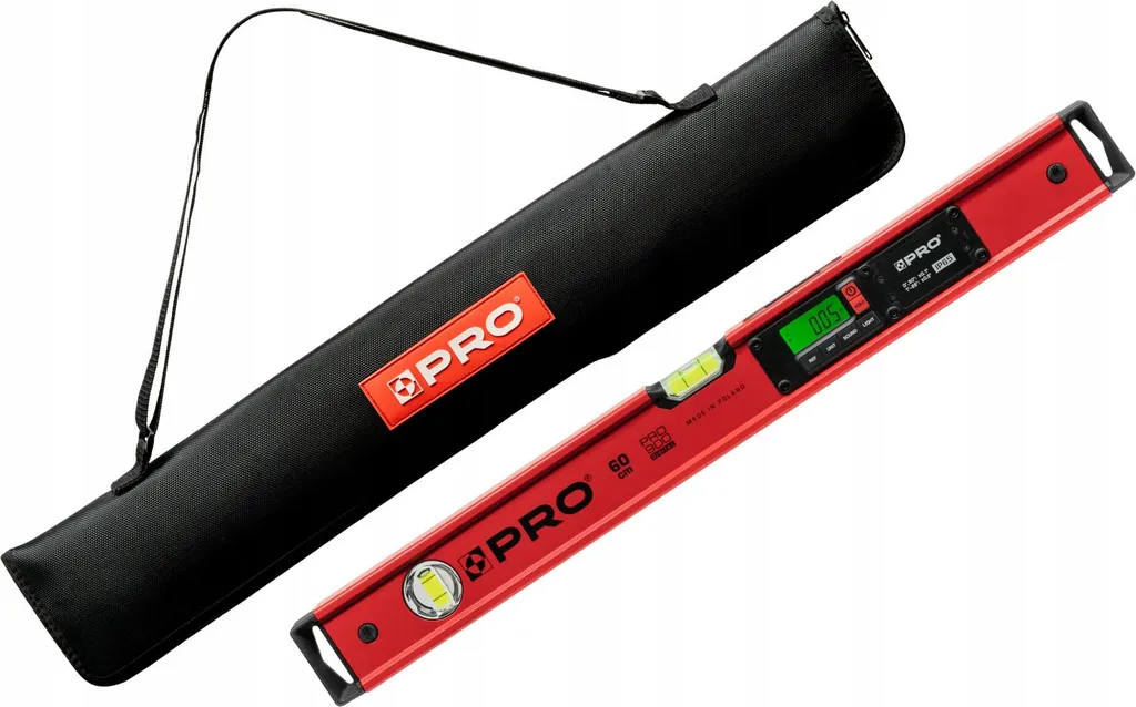 Niveau électronique 60cm PRO900 avec mémoire 19 mesures et housse rouge