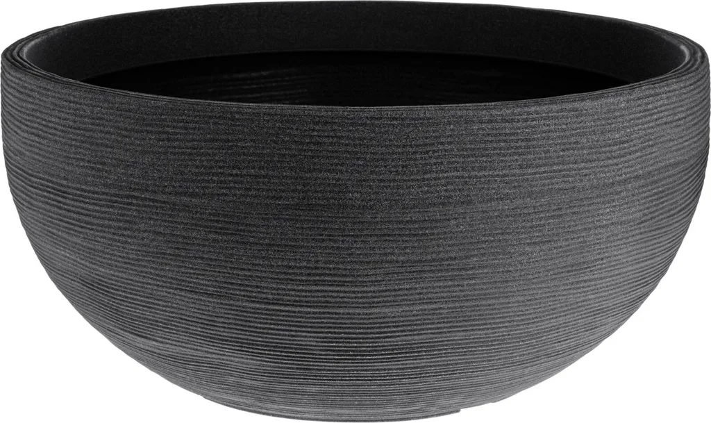 Bac à fleurs rond 58 cm en plastique anthracite style moderne rainuré