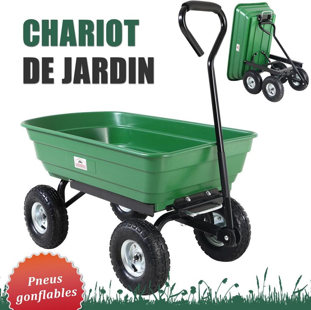 GARDEBRUK® Chariot de jardin benne basculante 300kg 4 pneus Image du produit 