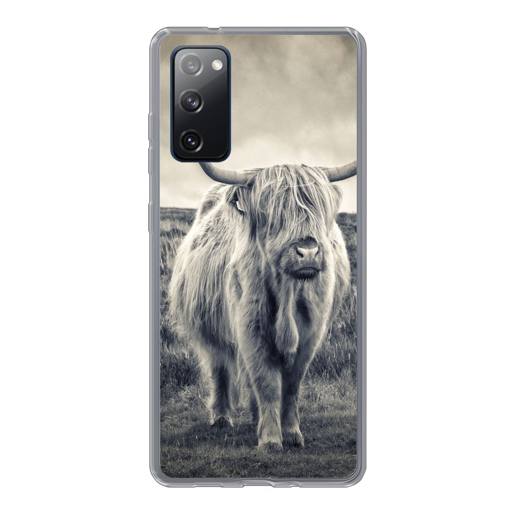 MuchoWow Handyhülle Schutzhülle Hülle für Samsung Galaxy S20 FE Schottischer Hochländer - Tiere - Wolken - Kuh - Natur Silikon Softcase Hand...