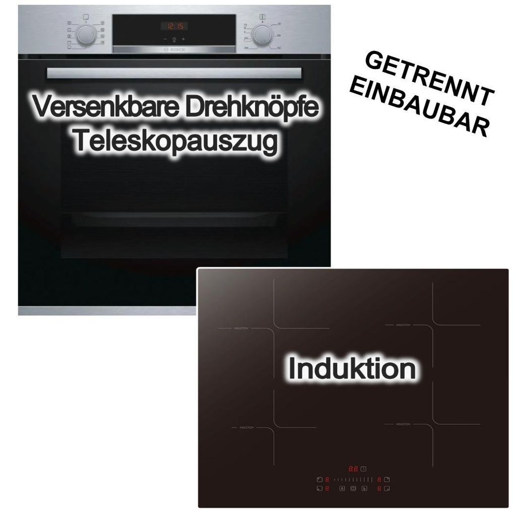 Herdset Einbaubackofen BOSCH 3D Heißluft EcoClean Hydrolyse Teleskopauszug+ Induktionskochfeld PKM Booster Touch