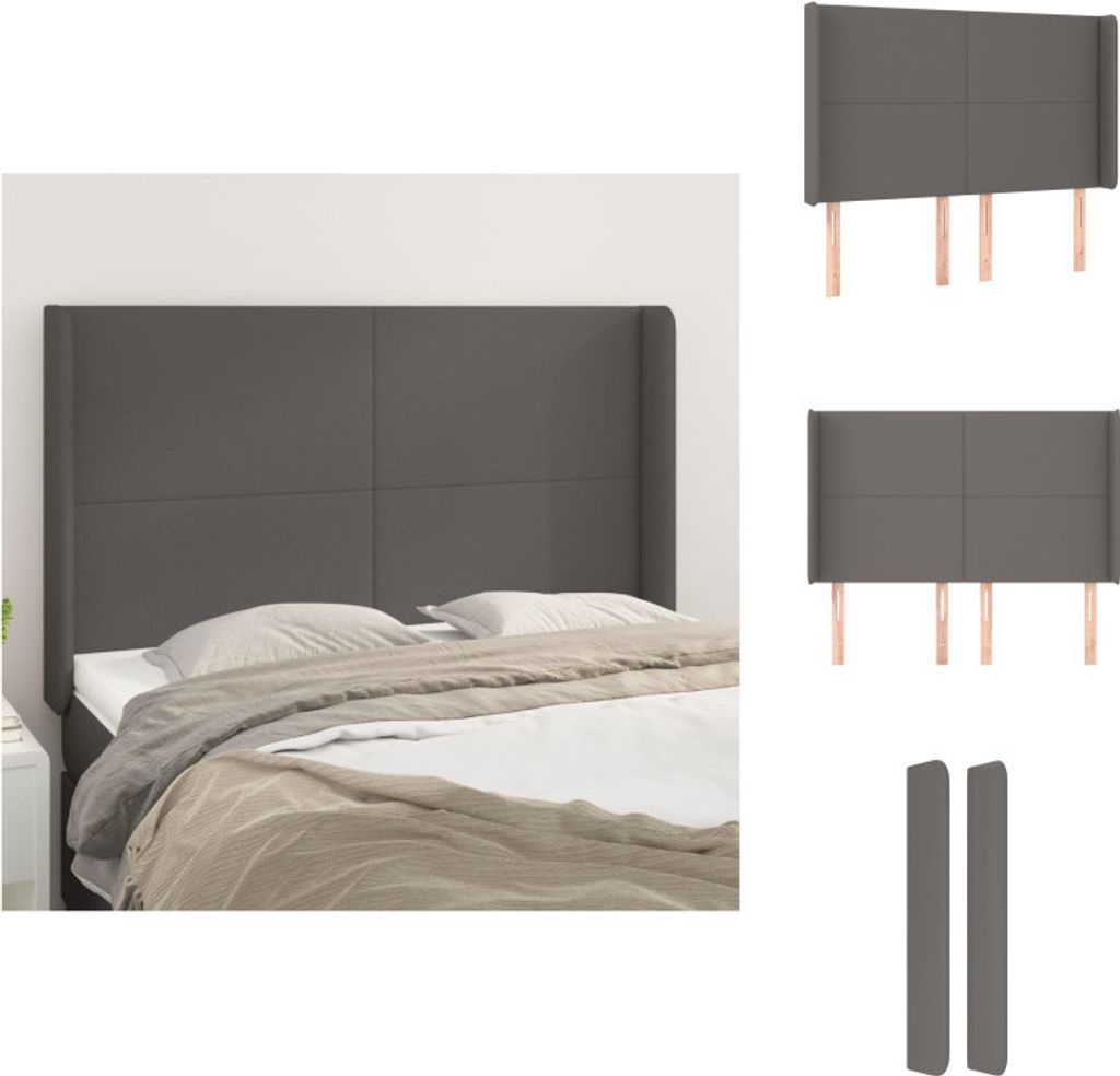 vidaXL Kopfteil mit Ohren Grau 147x16x118/128 cm Kunstleder - Kopf- & Fußenden