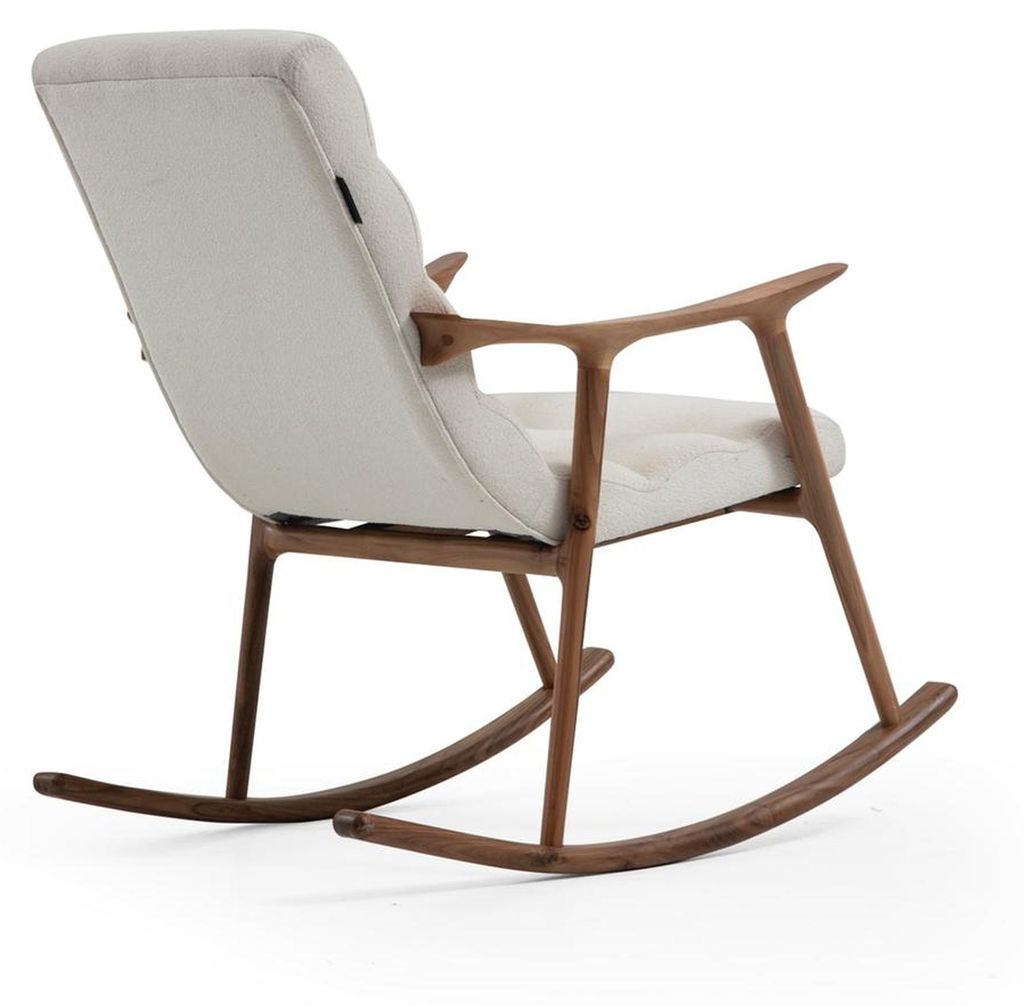 Schaukelstuhl Sessel Ohrensessel Stoff Holz 1 Sitzer Modern Braun Weiß