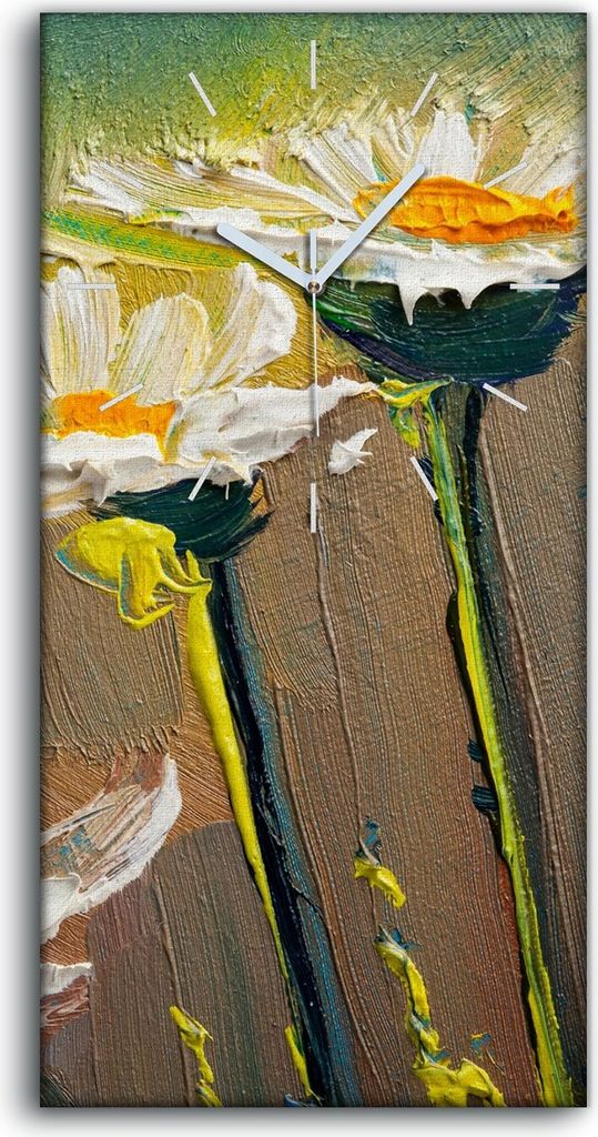 Wandbild Leinwand Bilder mit Uhr Geräuschlos 30x60 Natur Blumen Margeriten - weiße Hände