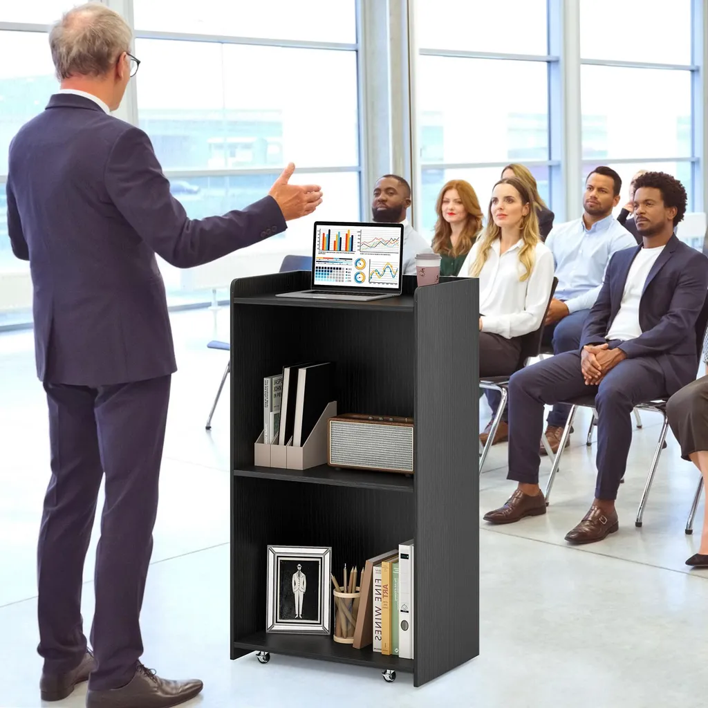 Costway Pupitre Debout sur Roulettes - 2 Compartiments Noir 105cm