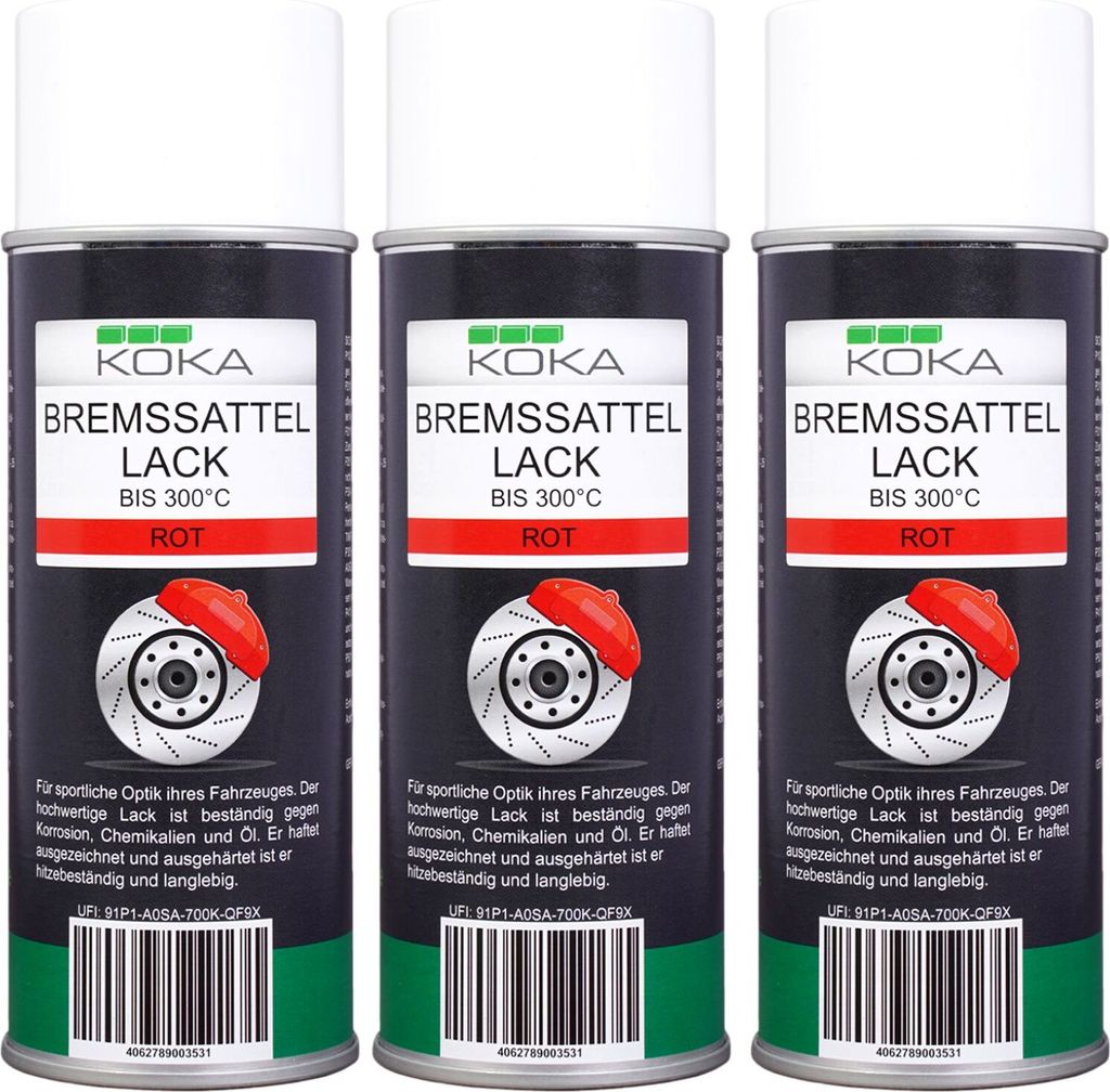 3x Pack KOKA Bremssattellack Rot Thermolack Spray Produktbild 