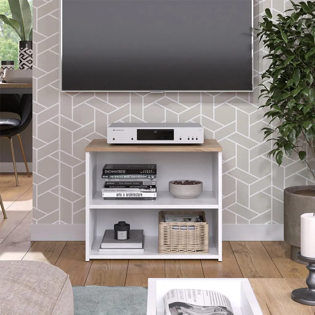 Meuble TV Vicco Wido Blanc et Sonoma 60x50cm, Modèle 56263 Compact