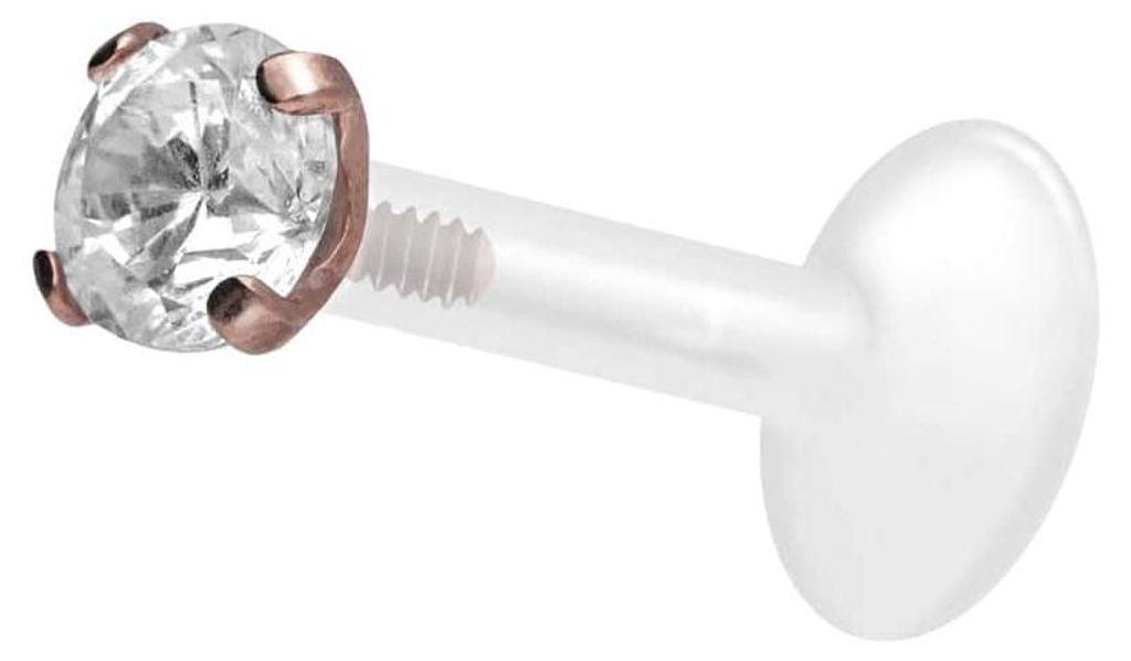 Ohrpiercing, Nasenpiercing PTFE Labret mit Innengewinde + Titan-Aufsatz EINGEFASSTER KRISTALL RoséGold Stablänge: 7mm | Stabstärke: 1,2mm | Kris...
