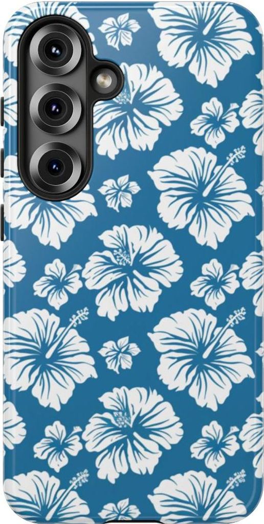 Weiße hawaiianische Blüten auf Blau – Hülle Kompatibel mit Samsung Galaxy S25