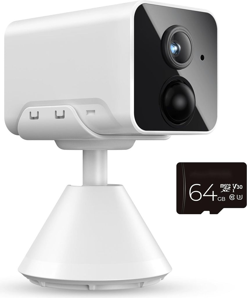 1080P HD babyphone Camera Indoor Battery, Surveillance Camera Indoor WLAN 2.4GHz with Night Vision, PIR Motion Detection, Two-Way Audio, IP65, 64GB