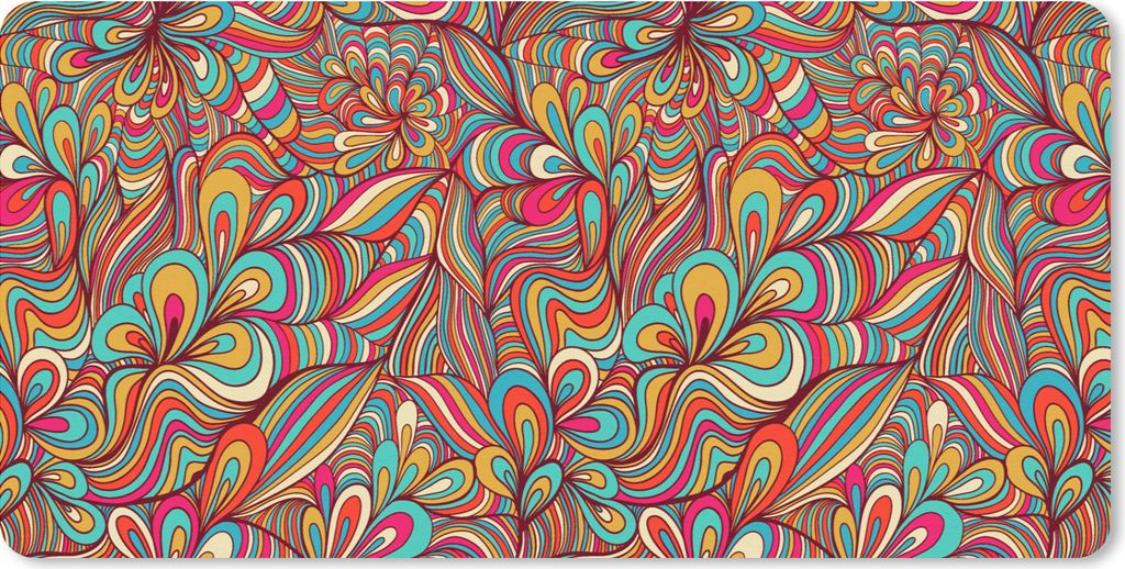 MuchoWow Schreibtischunterlage Design - 70er Jahre - Fantasie - Farbe 80x40 cm - XXL Mauspad - Gaming Mauspad