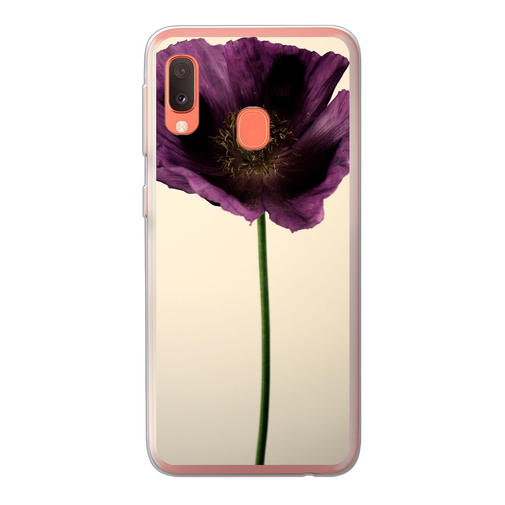 MuchoWow Handyhülle Schutzhülle Hülle für Samsung Galaxy A20e Nahaufnahme eines violetten Mohns Silikon Softcase Handy Hülle - Abdeckung