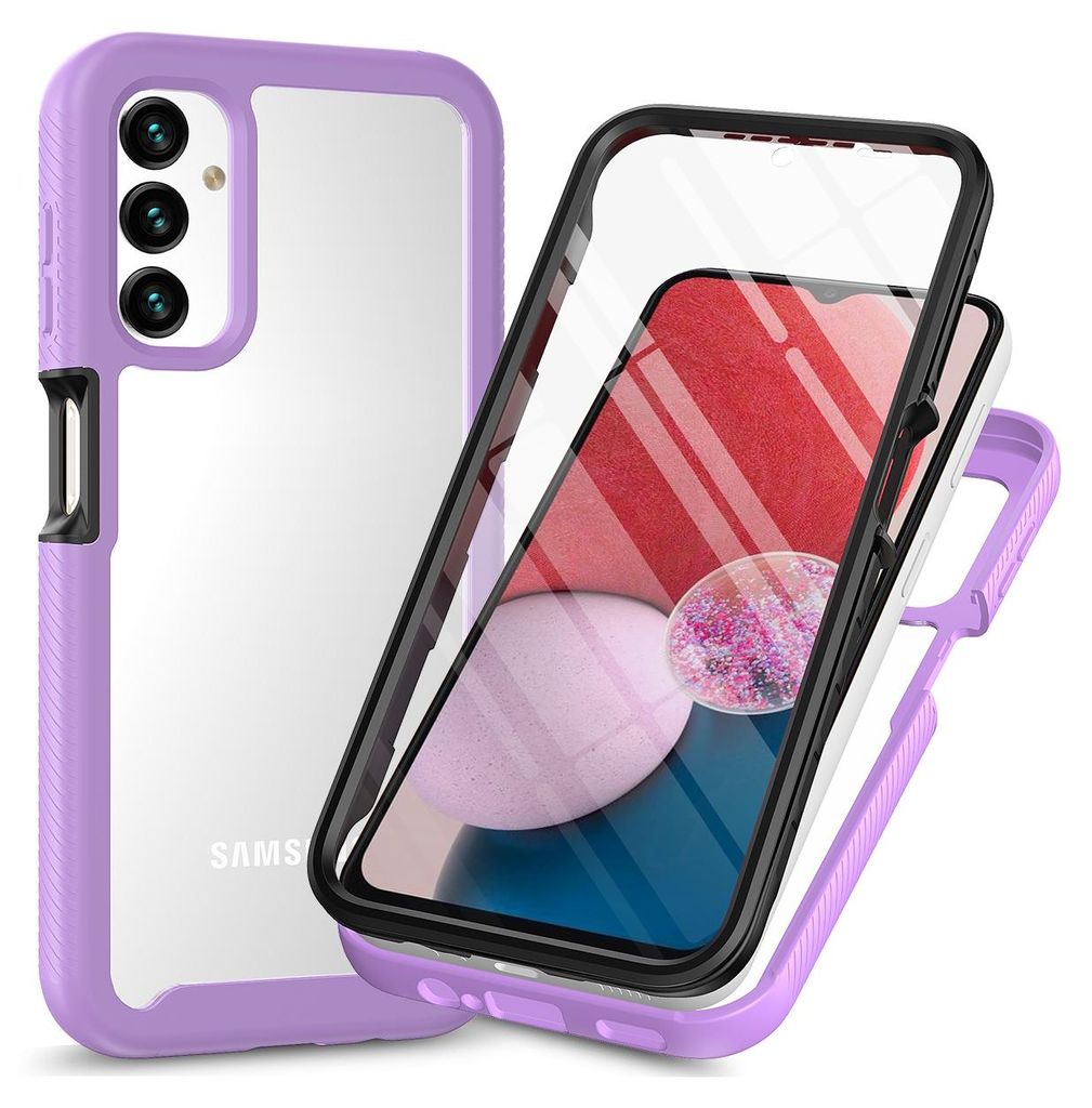 Galaxy A14 5G Hülle, Bumper mit Eingebautem Displayschutz 360 Grad Komplettschutz Schutzhülle für Samsung Galaxy A14 5G Lila