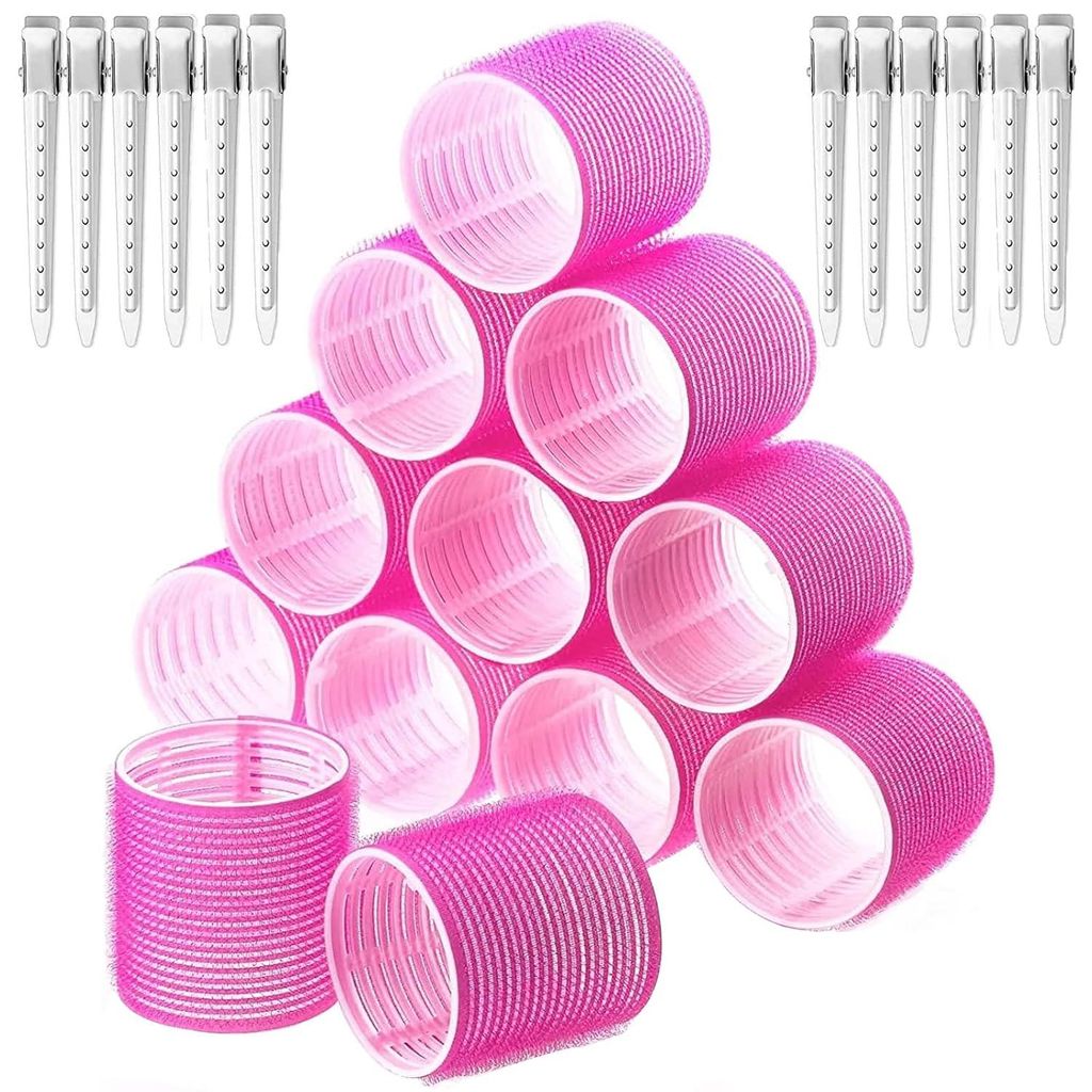 Lockenwickler Set 24 Stücke, Große Locken Curlers Ohne Hitze Selbsthaftend Haftwickler, Groß Haarwickler Hair Rollers mit 12 Stücke Entenschnab...