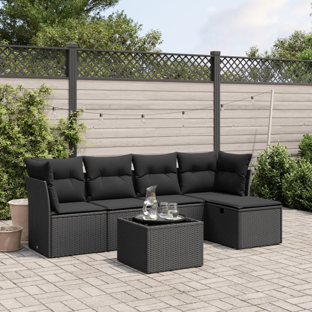 Maison Exclusive - 6-tlg. Garten-Sofagarnitur mit Kissen Schwarz Poly Rattan