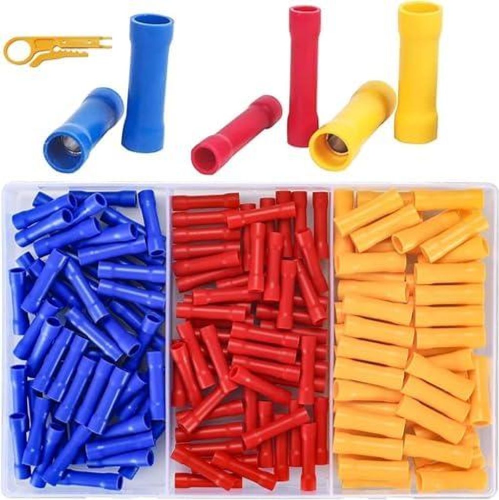 200 Stück Quetschverbinder Kfz, Stoßverbinder 0,5mm?-6 mm? mit Abisolierzange Isoliert Kabelverbinder Set Kabelschuhe für Crimpverbinder Kabel R...