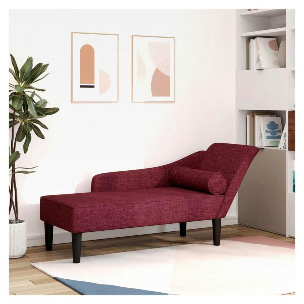 Chaiselongue mit Kissen in Weinrot aus Stoff
